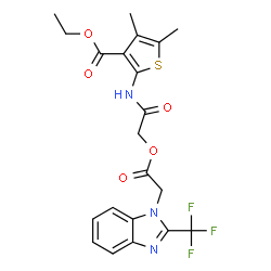 ChemSpider 2D Image | Ethyl 4,5-dimethyl-2-[({2-[2-(trifluoromethyl)-1H-benzimidazol-1-yl]acetoxy}acetyl)amino]-3-thiophenecarboxylate | C21H20F3N3O5S