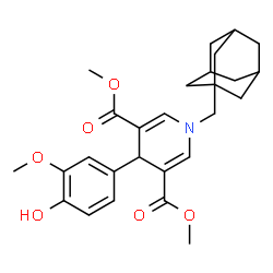 ChemSpider 2D Image | Dimethyl 1-(adamantan-1-ylmethyl)-4-(4-hydroxy-3-methoxyphenyl)-1,4-dihydro-3,5-pyridinedicarboxylate | C27H33NO6
