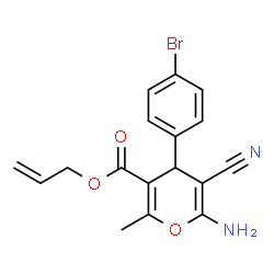ChemSpider 2D Image | Allyl 6-amino-4-(4-bromophenyl)-5-cyano-2-methyl-4H-pyran-3-carboxylate | C17H15BrN2O3