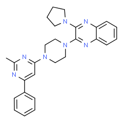 ChemSpider 2D Image | 2-[4-(2-Methyl-6-phenyl-4-pyrimidinyl)-1-piperazinyl]-3-(1-pyrrolidinyl)quinoxaline | C27H29N7