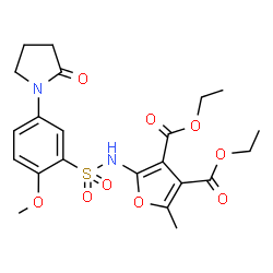 ChemSpider 2D Image | Diethyl 2-({[2-methoxy-5-(2-oxo-1-pyrrolidinyl)phenyl]sulfonyl}amino)-5-methyl-3,4-furandicarboxylate | C22H26N2O9S