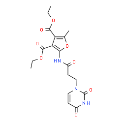 ChemSpider 2D Image | Diethyl 2-{[3-(2,4-dioxo-3,4-dihydro-1(2H)-pyrimidinyl)propanoyl]amino}-5-methyl-3,4-furandicarboxylate | C18H21N3O8