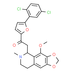 ChemSpider 2D Image | 1-[5-(2,5-Dichlorophenyl)-2-furyl]-2-(4-methoxy-6-methyl-5,6,7,8-tetrahydro[1,3]dioxolo[4,5-g]isoquinolin-5-yl)ethanone | C24H21Cl2NO5