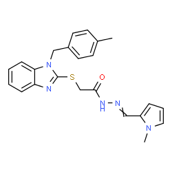 ChemSpider 2D Image | 2-{[1-(4-Methylbenzyl)-1H-benzimidazol-2-yl]sulfanyl}-N'-[(1-methyl-1H-pyrrol-2-yl)methylene]acetohydrazide | C23H23N5OS