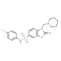 ChemSpider 2D Image | N-(4-Fluorophenyl)-2-oxo-3-(1-piperidinylmethyl)-2,3-dihydro-1,3-benzoxazole-6-sulfonamide | C19H20FN3O4S