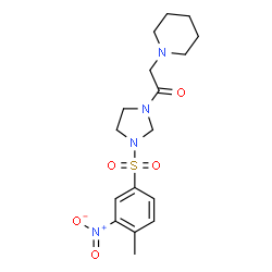 ChemSpider 2D Image | 1-{3-[(4-Methyl-3-nitrophenyl)sulfonyl]-1-imidazolidinyl}-2-(1-piperidinyl)ethanone | C17H24N4O5S