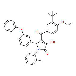 ChemSpider 2D Image | 4-[4-Ethoxy-3-(2-methyl-2-propanyl)benzoyl]-3-hydroxy-1-(2-methylphenyl)-5-(3-phenoxyphenyl)-1,5-dihydro-2H-pyrrol-2-one | C36H35NO5