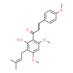 ChemSpider 2D Image | 1-[2-Hydroxy-4,6-dimethoxy-3-(3-methyl-2-buten-1-yl)phenyl]-3-(4-methoxyphenyl)-2-propen-1-one | C23H26O5