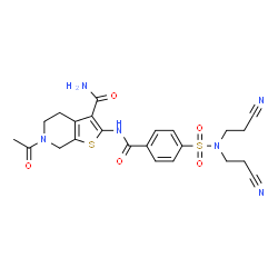 ChemSpider 2D Image | 6-Acetyl-2-({4-[bis(2-cyanoethyl)sulfamoyl]benzoyl}amino)-4,5,6,7-tetrahydrothieno[2,3-c]pyridine-3-carboxamide | C23H24N6O5S2