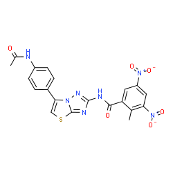 ChemSpider 2D Image | N-[6-(4-Acetamidophenyl)[1,3]thiazolo[3,2-b][1,2,4]triazol-2-yl]-2-methyl-3,5-dinitrobenzamide | C20H15N7O6S