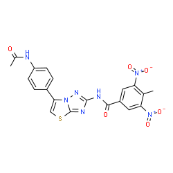 ChemSpider 2D Image | N-[6-(4-Acetamidophenyl)[1,3]thiazolo[3,2-b][1,2,4]triazol-2-yl]-4-methyl-3,5-dinitrobenzamide | C20H15N7O6S