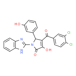 ChemSpider 2D Image | 1-(1H-Benzimidazol-2-yl)-4-(3,4-dichlorobenzoyl)-3-hydroxy-5-(3-hydroxyphenyl)-1,5-dihydro-2H-pyrrol-2-one | C24H15Cl2N3O4