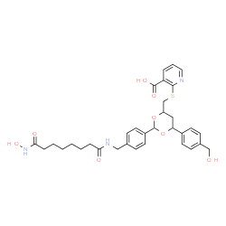 ChemSpider 2D Image | 2-[({2-[4-({[8-(Hydroxyamino)-8-oxooctanoyl]amino}methyl)phenyl]-6-[4-(hydroxymethyl)phenyl]-1,3-dioxan-4-yl}methyl)sulfanyl]nicotinic acid | C33H39N3O8S