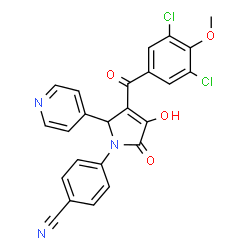 ChemSpider 2D Image | 4-[3-(3,5-Dichloro-4-methoxybenzoyl)-4-hydroxy-5-oxo-2-(4-pyridinyl)-2,5-dihydro-1H-pyrrol-1-yl]benzonitrile | C24H15Cl2N3O4