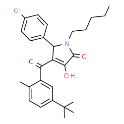 ChemSpider 2D Image | 5-(4-Chlorophenyl)-3-hydroxy-4-[2-methyl-5-(2-methyl-2-propanyl)benzoyl]-1-pentyl-1,5-dihydro-2H-pyrrol-2-one | C27H32ClNO3
