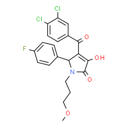 ChemSpider 2D Image | 4-(3,4-Dichlorobenzoyl)-5-(4-fluorophenyl)-3-hydroxy-1-(3-methoxypropyl)-1,5-dihydro-2H-pyrrol-2-one | C21H18Cl2FNO4