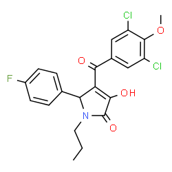 ChemSpider 2D Image | 4-(3,5-Dichloro-4-methoxybenzoyl)-5-(4-fluorophenyl)-3-hydroxy-1-propyl-1,5-dihydro-2H-pyrrol-2-one | C21H18Cl2FNO4