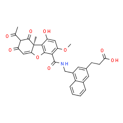 ChemSpider 2D Image | 3-{4-[({[(9aS)-8-Acetyl-1-hydroxy-3-methoxy-9a-methyl-7,9-dioxo-7,8,9,9a-tetrahydrodibenzo[b,d]furan-4-yl]carbonyl}amino)methyl]-2-naphthyl}propanoic acid | C31H27NO9