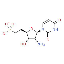 ChemSpider 2D Image | 1-(2-Amino-2,5,6-trideoxy-6-phosphonato-beta-D-ribo-hexofuranosyl)-2,4(1H,3H)-pyrimidinedione | C10H14N3O7P