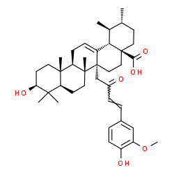 ChemSpider 2D Image | (1S,2R,4aS,6aR,6bR,8aR,10S,12aR,12bR,14bS)-10-Hydroxy-6a-[(3E)-4-(4-hydroxy-3-methoxyphenyl)-2-oxo-3-buten-1-yl]-1,2,6b,9,9,12a-hexamethyl-1,3,4,5,6,6a,6b,7,8,8a,9,10,11,12,12a,12b,13,14b-octadecahydr
o-4a(2H)-picenecarboxylic acid (non-preferred name) | C40H56O6