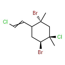 ChemSpider 2D Image | (1R,4S,5R)-1,4-Dibromo-5-chloro-2-(2-chlorovinyl)-1,5-dimethylcyclohexane | C10H14Br2Cl2