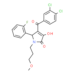 ChemSpider 2D Image | 4-(3,4-Dichlorobenzoyl)-5-(2-fluorophenyl)-3-hydroxy-1-(3-methoxypropyl)-1,5-dihydro-2H-pyrrol-2-one | C21H18Cl2FNO4