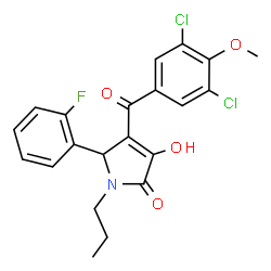 ChemSpider 2D Image | 4-(3,5-Dichloro-4-methoxybenzoyl)-5-(2-fluorophenyl)-3-hydroxy-1-propyl-1,5-dihydro-2H-pyrrol-2-one | C21H18Cl2FNO4