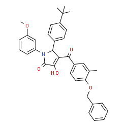 ChemSpider 2D Image | 4-[4-(Benzyloxy)-3-methylbenzoyl]-3-hydroxy-1-(3-methoxyphenyl)-5-[4-(2-methyl-2-propanyl)phenyl]-1,5-dihydro-2H-pyrrol-2-one | C36H35NO5