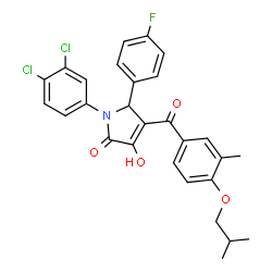 ChemSpider 2D Image | 1-(3,4-Dichlorophenyl)-5-(4-fluorophenyl)-3-hydroxy-4-(4-isobutoxy-3-methylbenzoyl)-1,5-dihydro-2H-pyrrol-2-one | C28H24Cl2FNO4