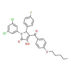 ChemSpider 2D Image | 1-(3,5-Dichlorophenyl)-5-(4-fluorophenyl)-3-hydroxy-4-[4-(pentyloxy)benzoyl]-1,5-dihydro-2H-pyrrol-2-one | C28H24Cl2FNO4