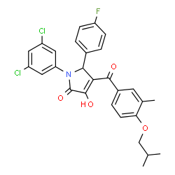 ChemSpider 2D Image | 1-(3,5-Dichlorophenyl)-5-(4-fluorophenyl)-3-hydroxy-4-(4-isobutoxy-3-methylbenzoyl)-1,5-dihydro-2H-pyrrol-2-one | C28H24Cl2FNO4