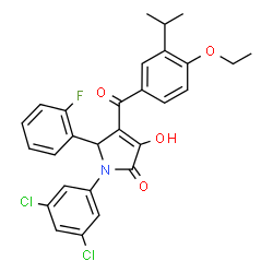 ChemSpider 2D Image | 1-(3,5-Dichlorophenyl)-4-(4-ethoxy-3-isopropylbenzoyl)-5-(2-fluorophenyl)-3-hydroxy-1,5-dihydro-2H-pyrrol-2-one | C28H24Cl2FNO4