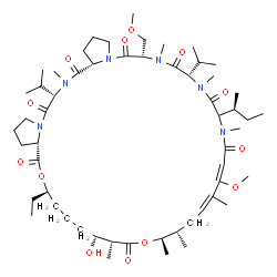 ChemSpider 2D Image | (6S,9S,15E,17Z,20S,21R,24R,25R,29R,31aS,37S,39aS)-12-[(2S)-2-Butanyl]-29-ethyl-25-hydroxy-9,37-diisopropyl-16-methoxy-6-(methoxymethyl)-7,10,13,17,20,21,24,38-octamethyl-1,2,3,6,7,9,10,12,13,20,21,24,
25,26,27,28,29,31a,32,33,34,37,38,39a-tetracosahydro-5H,23H,31H-dipyrrolo[2,1-c:2',1'-i][1,28,4,7,10,13,16,19]dioxahexaazacyclopentatriacontine-5,8,11,14,23,31,36,39(19H)-octone | C56H94N6O13