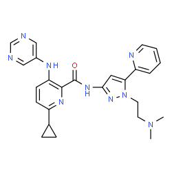 ChemSpider 2D Image | 6-Cyclopropyl-N-{1-[2-(dimethylamino)ethyl]-5-(2-pyridinyl)-1H-pyrazol-3-yl}-3-(5-pyrimidinylamino)-2-pyridinecarboxamide | C25H27N9O