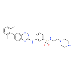 ChemSpider 2D Image | 3-{[7-(2,6-Dimethylphenyl)-5-methyl-1,2,4-benzotriazin-3-yl]amino}-N-[2-(1-piperazinyl)ethyl]benzenesulfonamide | C28H33N7O2S