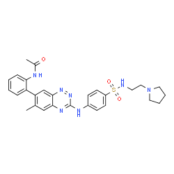 ChemSpider 2D Image | N-(2-{6-Methyl-3-[(4-{[2-(1-pyrrolidinyl)ethyl]sulfamoyl}phenyl)amino]-1,2,4-benzotriazin-7-yl}phenyl)acetamide | C28H31N7O3S