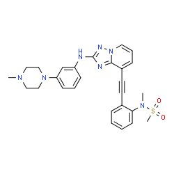ChemSpider 2D Image | N-Methyl-N-{2-[(2-{[3-(4-methyl-1-piperazinyl)phenyl]amino}[1,2,4]triazolo[1,5-a]pyridin-8-yl)ethynyl]phenyl}methanesulfonamide | C27H29N7O2S