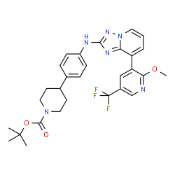 ChemSpider 2D Image | 2-Methyl-2-propanyl 4-[4-({8-[2-methoxy-5-(trifluoromethyl)-3-pyridinyl][1,2,4]triazolo[1,5-a]pyridin-2-yl}amino)phenyl]-1-piperidinecarboxylate | C29H31F3N6O3