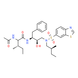 ChemSpider 2D Image | N~2~-Acetyl-N-[(2S,3R)-4-{(1,3-benzothiazol-6-ylsulfonyl)[(2S)-2-methylbutyl]amino}-3-hydroxy-1-phenyl-2-butanyl]isoleucinamide | C30H42N4O5S2