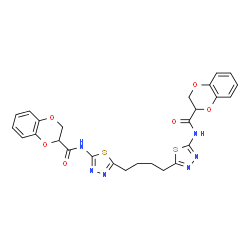 ChemSpider 2D Image | N,N'-(1,4-Butanediyldi-1,3,4-thiadiazole-5,2-diyl)bis(2,3-dihydro-1,4-benzodioxine-2-carboxamide) | C26H24N6O6S2