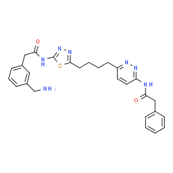 ChemSpider 2D Image | 2-[3-(Aminomethyl)phenyl]-N-[5-(4-{6-[(phenylacetyl)amino]-3-pyridazinyl}butyl)-1,3,4-thiadiazol-2-yl]acetamide | C27H29N7O2S
