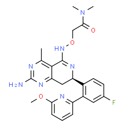 ChemSpider 2D Image | 2-[({(7R)-2-Amino-7-[4-fluoro-2-(6-methoxy-2-pyridinyl)phenyl]-4-methyl-7,8-dihydropyrido[4,3-d]pyrimidin-5-yl}amino)oxy]-N,N-dimethylacetamide | C24H26FN7O3