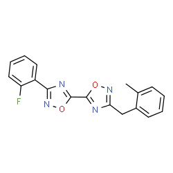 ChemSpider 2D Image | 3-(2-Fluorophenyl)-3'-(2-methylbenzyl)-5,5'-bi-1,2,4-oxadiazole | C18H13FN4O2