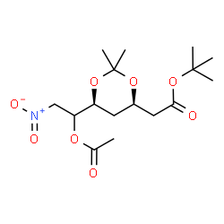 ChemSpider 2D Image | (1R,4xi)-4-O-Acetyl-2,5-dideoxy-1,3-O-isopropylidene-1-C-{2-[(2-methyl-2-propanyl)oxy]-2-oxoethyl}-5-nitro-D-glycero-pentitol | C16H27NO8
