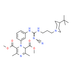 ChemSpider 2D Image | Dimethyl 1-[3-(N''-cyano-N'-{3-[4-(2-methyl-2-propanyl)-1-piperidinyl]propyl}carbamimidamido)phenyl]-3,5-dimethyl-1,2-dihydro-2,6-pyrazinedicarboxylate | C30H43N7O4