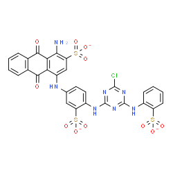 ChemSpider 2D Image | 1-Amino-4-{[4-({4-chloro-6-[(2-sulfonatophenyl)amino]-1,3,5-triazin-2-yl}amino)-3-sulfonatophenyl]amino}-9,10-dioxo-9,10-dihydro-2-anthracenesulfonate | C29H17ClN7O11S3