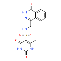 ChemSpider 2D Image | 6-Methyl-2,4-dioxo-N-[(4-oxo-3,4-dihydro-1-phthalazinyl)methyl]-1,2,3,4-tetrahydro-5-pyrimidinesulfonamide | C14H13N5O5S