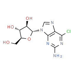 ChemSpider 2D Image | 9-(alpha-L-Arabinofuranosyl)-6-chloro-9H-purin-2-amine | C10H12ClN5O4