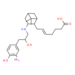 ChemSpider 2D Image | (5E)-7-[3-({2-Hydroxy-3-[4-hydroxy-3-(~125~I)iodophenyl]propyl}amino)-6,6-dimethylbicyclo[3.1.1]hept-2-yl]-5-heptenoic acid | C25H36125INO4