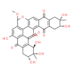 ChemSpider 2D Image | (6R,6'S,7R,7'R,8R)-1',4,6,6',7,7',8-Heptahydroxy-2,3'-dimethoxy-6',7-dimethyl-5,5',6,6',7,7',8,8'-octahydro-1,2'-bianthracene-9,9',10,10'-tetrone | C32H30O13